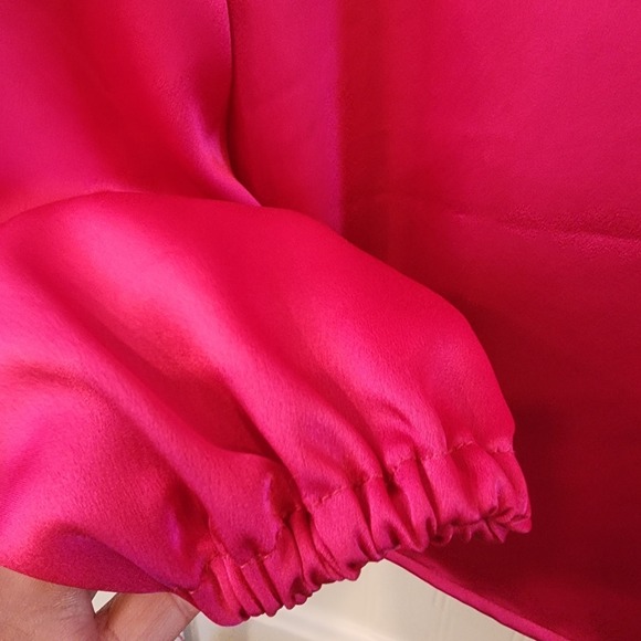 MILLY Karson Luxe Party Pink Fuschia Wrap Front Blouse Medium - Picture 5 of 10